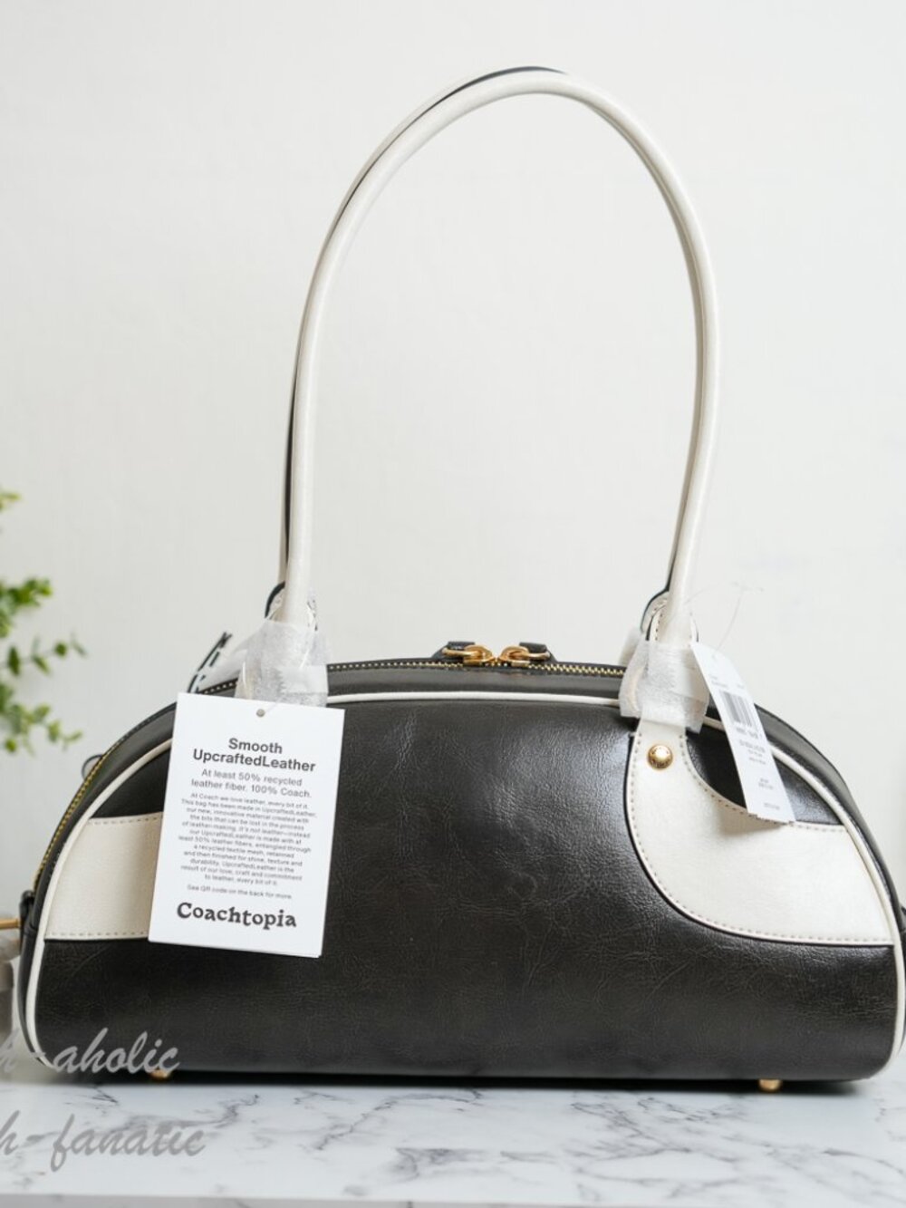 Coach Coachtopia CDU49 Bowling Shoulder Bag Upcrafted Leather Black/Chalk NWT - Picture 7 of 16